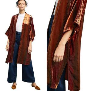 Anthropologie ett twa Jacket Women XS Copper Longline Velvet Kimono Shimmer Boho